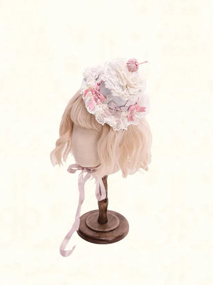 Blue Green Hat / Sweet Mint Cake Lolita Yellow Mini Pink