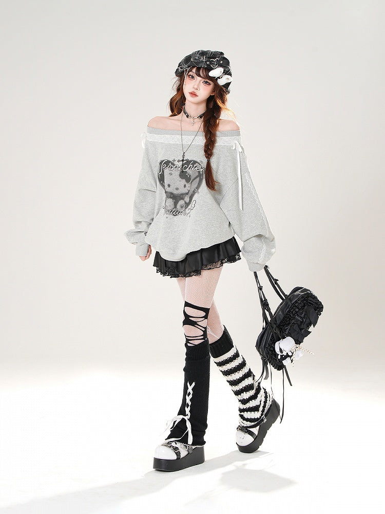 Trim Butterfly Appliques Lace Elastic Waist White/Black