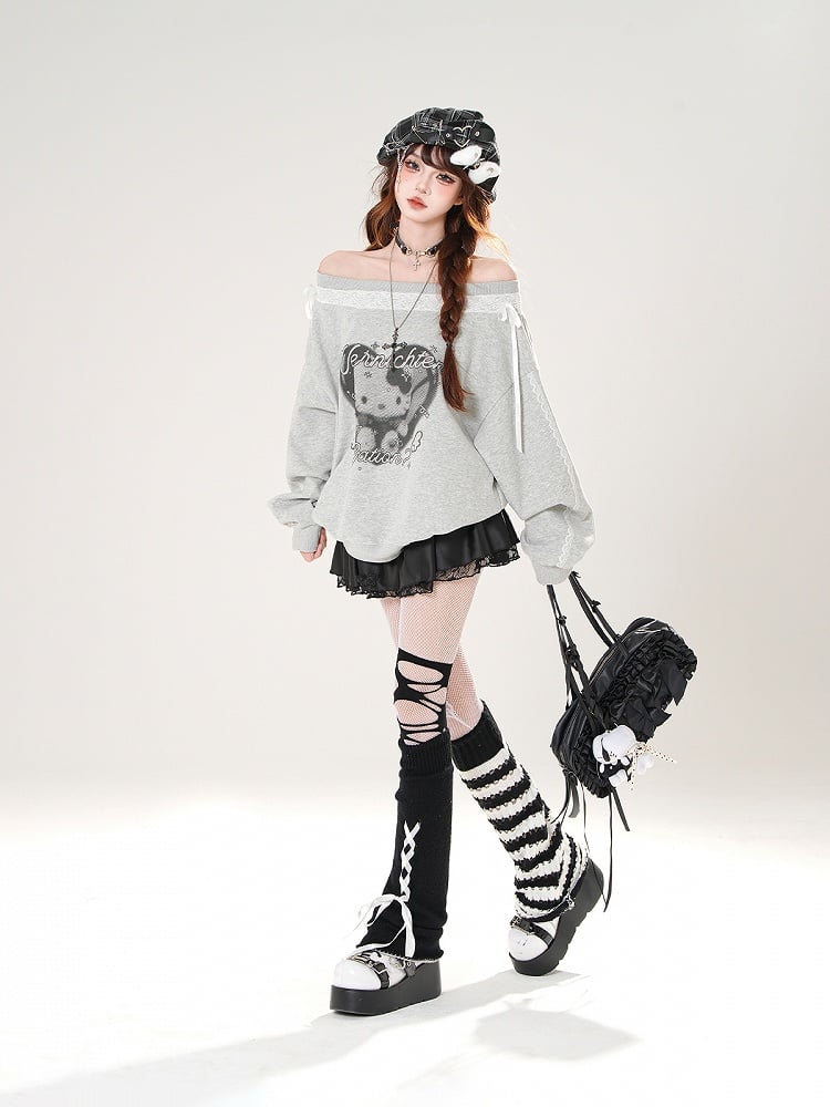 White/Black Trim Elastic Waist Butterfly Appliques Lace