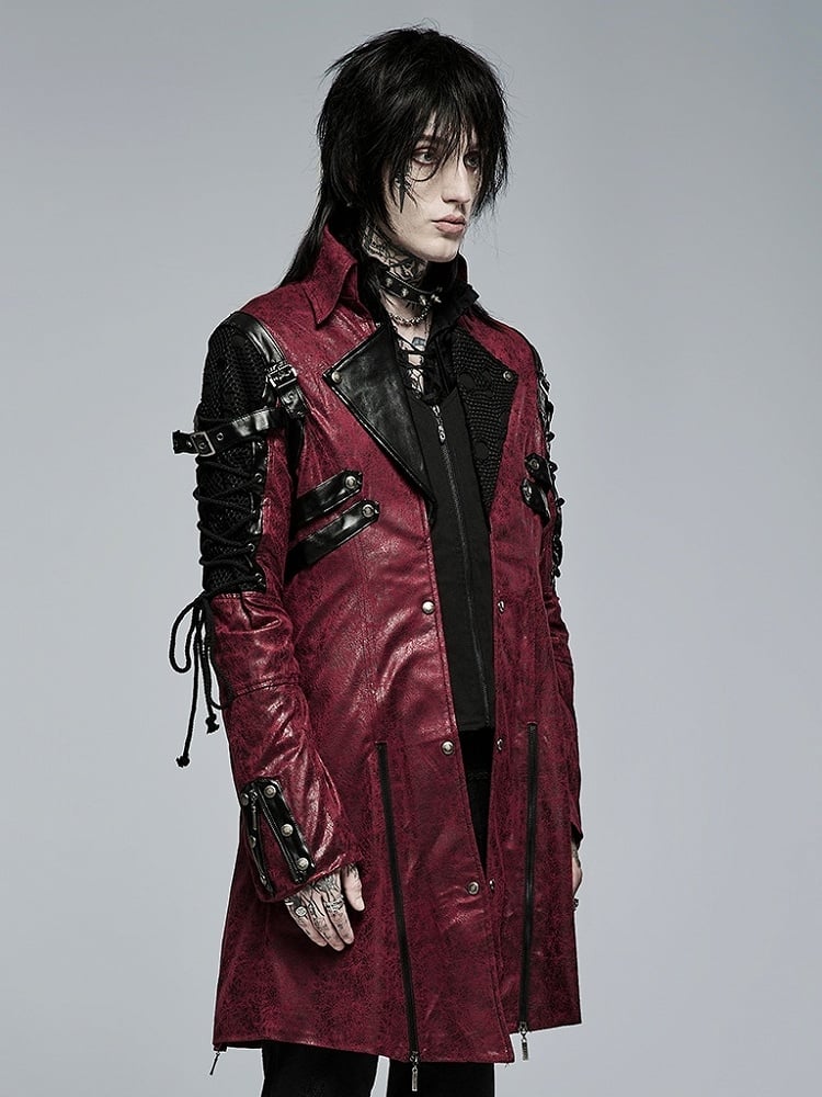 Red Men's Punk Hot Glue Long Sleeve Windbreaker
