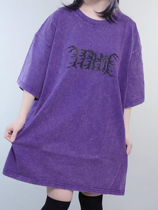 Neck Round Kei T-shirt Purple Jirai