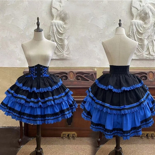 Layered Lolita Gothic Blue Waist Skirt High Black Klein and Corset