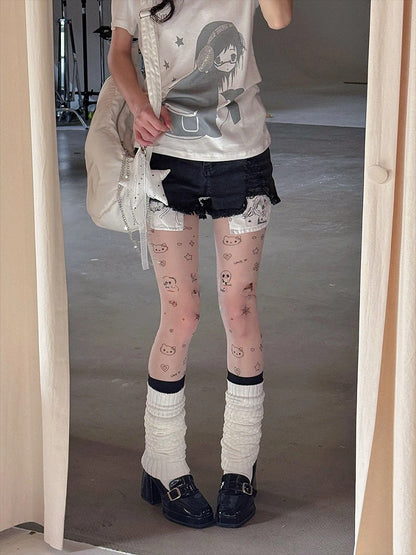 Style) (Playful Skull Pantyhose Print Kitty and Sweet