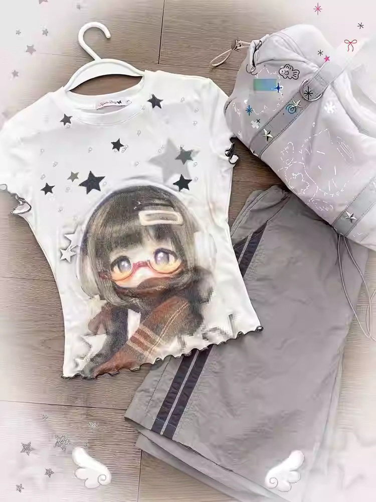 Star Doll and T-shirt White BJD Hem Print Ruffled