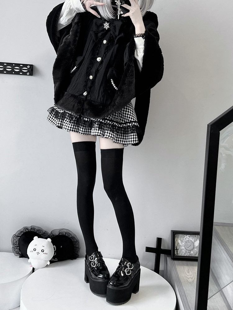 デザイン取り外し可能なプラッシュケープ、蝶結びフード、ジライケイブラックバニーイヤー