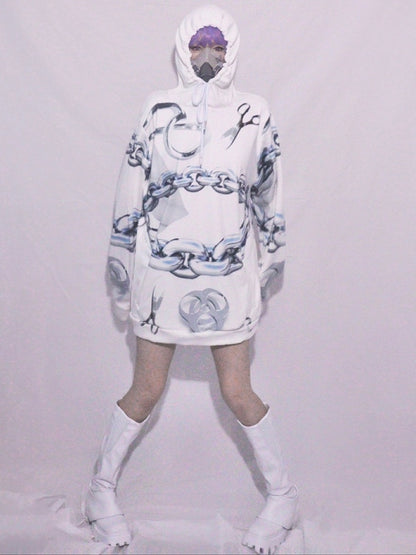 パーカーとサイバーパンクなシザーのホワイトプリントチェーン