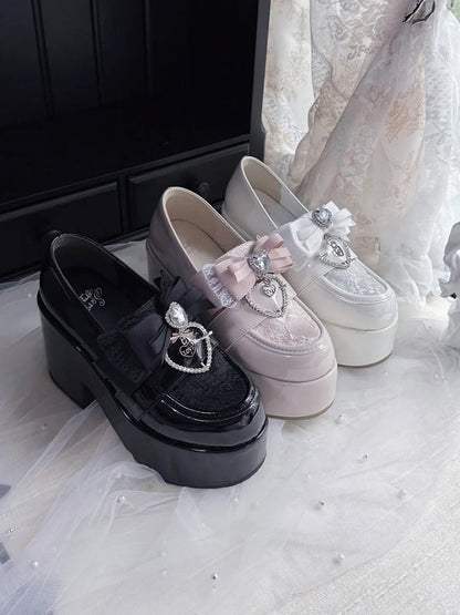 with Kei Toe Jirai Slip-Ons: White Block Platform 9.5cm Round Heel