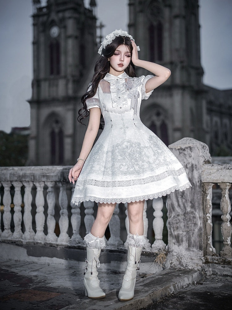 White Lily Embroidery Lace Gothic Lolita Dress - Unknown Star