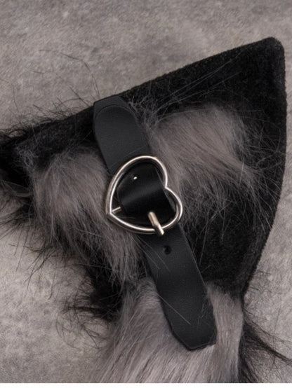 Details Black KC Heart Decorated Cat Ear