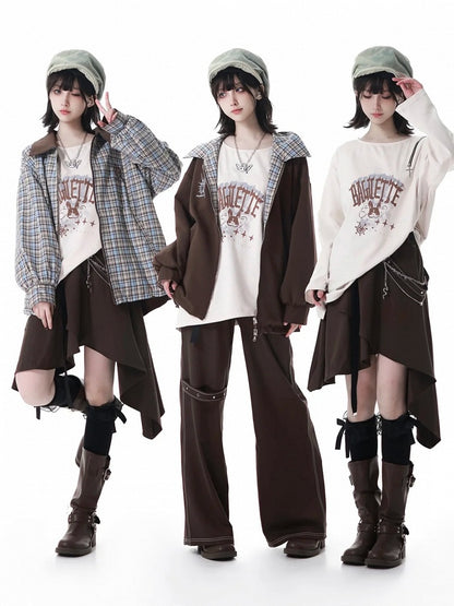 Jacket: Plaid Convertive Vintage Blue Fashion Millard Brown Caramel 2-Way