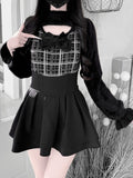 Landmine Mink Knit: Plush in Soft Open-Bust Gray Plaid Style Black Sweater