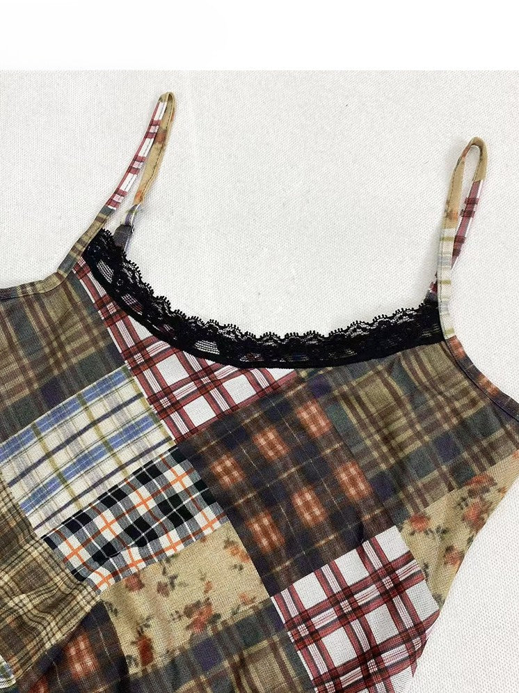 Kawaii Fashion Lace Cami Cardigan Braun kariert Bittersüß mit Millard Kleid Muster