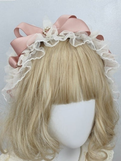 Hairband Pink Heart Decoration Bow Dusty Lace Ribbon