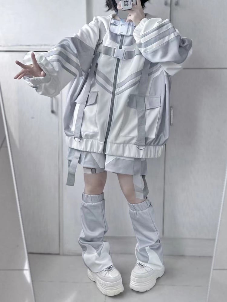 White & Gray Cyberpunk Flared Leg Warmers