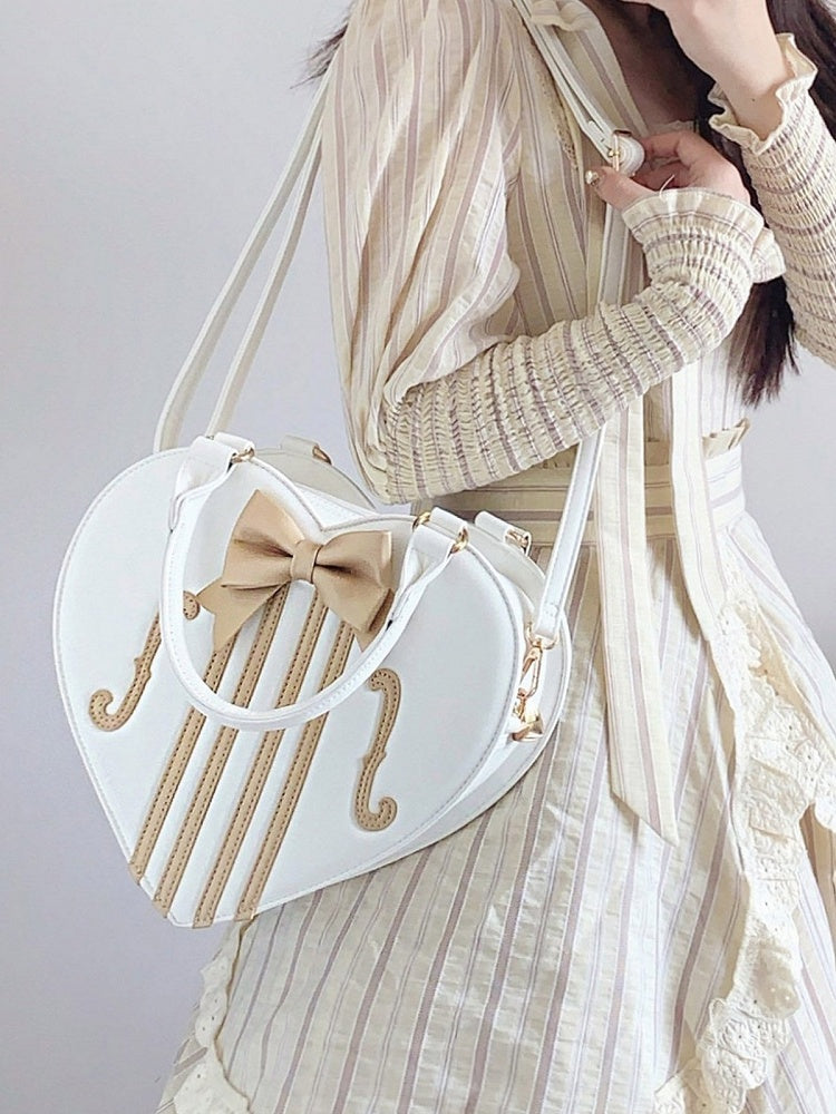 Heart-Shaped Lolita Crossbody Bag with Violin Theme in Three Colors - Morning Glory