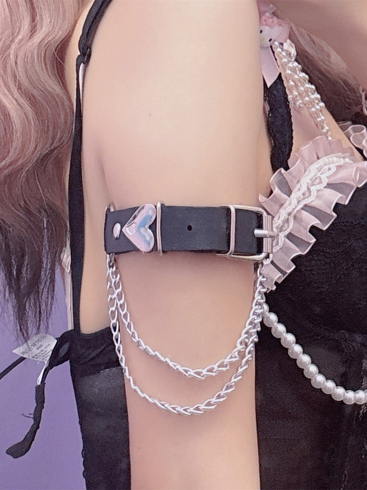 Chain Arm Ring Y2K Heart Black/White Decorated Charm