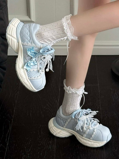 Accents - Lolita Blue Lace Sweet Platform Sneakers