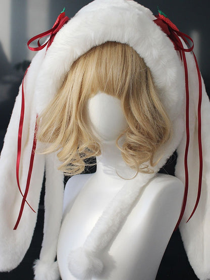 Bowknot Details Oversized Bunny Ears Plush Hat