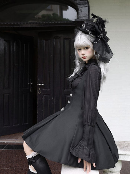 Black Lolita with Buttons Gothic Under Silver-tone Bust Dress