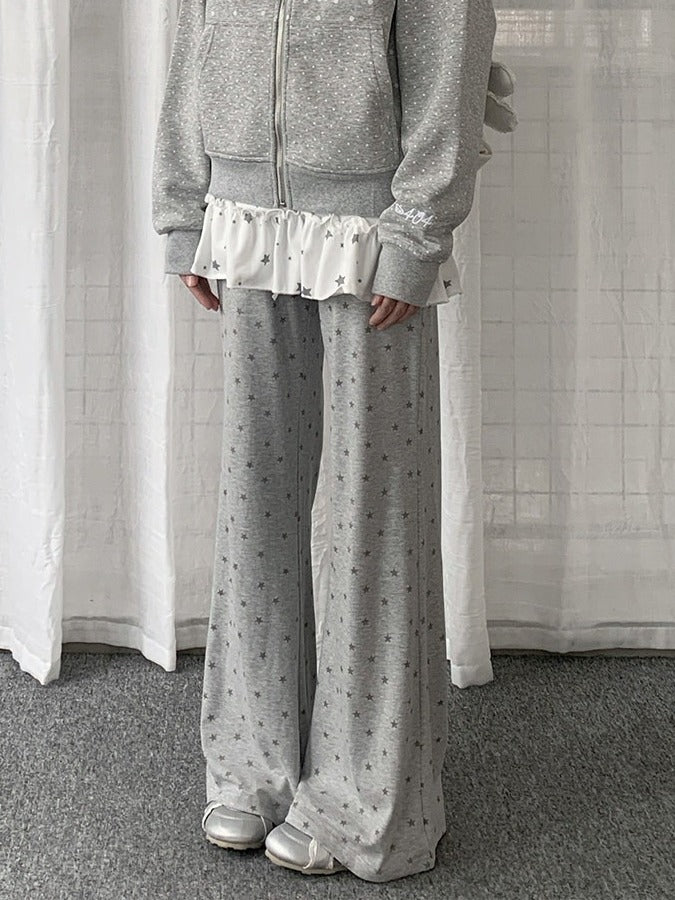 Two Tone Casual Straight Leg Star Print Pants - Solkatt