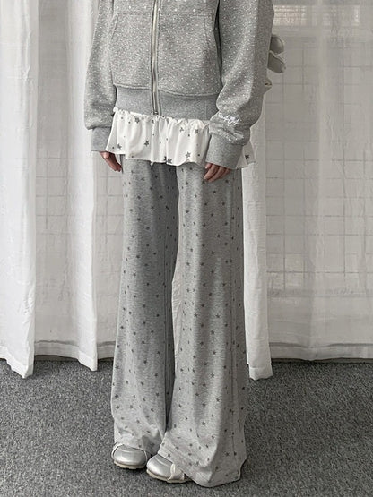 Two Tone Casual Straight Leg Star Print Pants - Solkatt