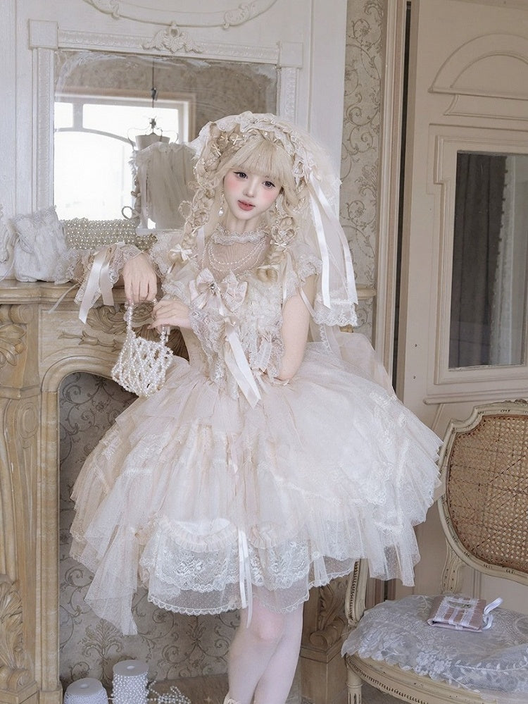 Lace Tulle Arm Sleeves with Bows - Sweetheart Macaron Lolita