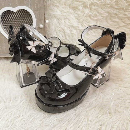 Decor Butterfly with High Rhinestone Black Platform Lolita Details Hime Heels