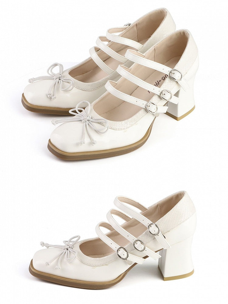 Top Square PU Schleife an Schuhen Weiß - Toe Gothic