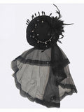 Feathered Lace Mini Hat with Veil for Gothic Lolita