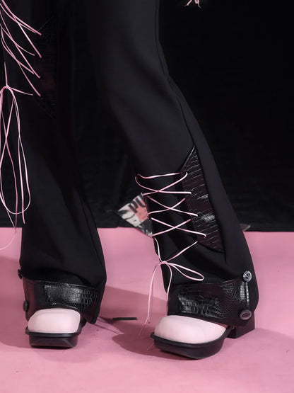 フレアディテール レースアップパンツ ブラック