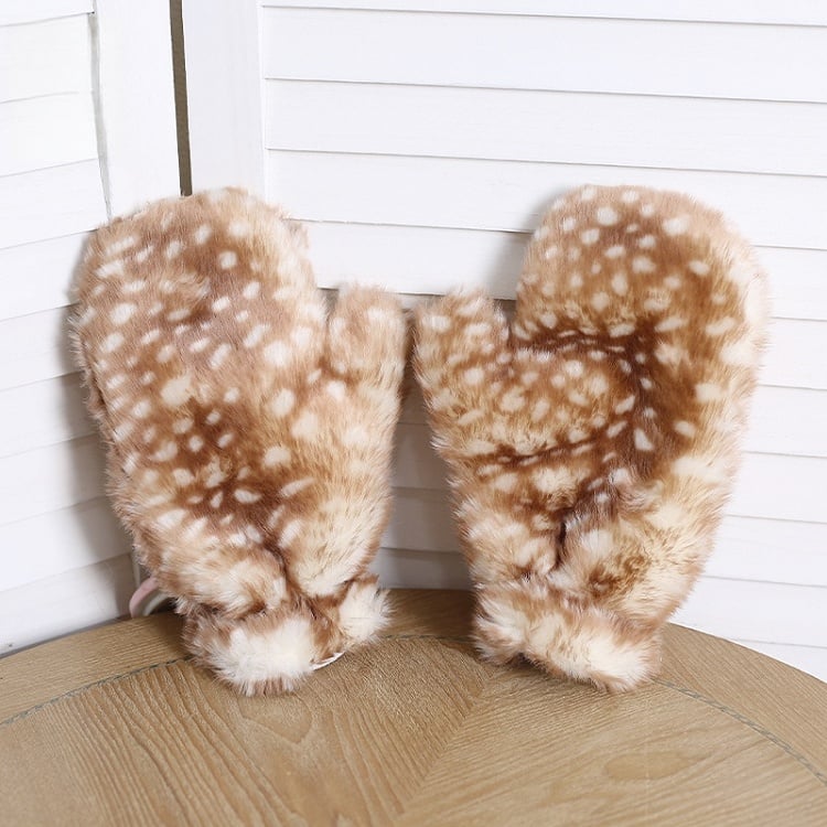 Gloves Pair Cute Deer-Spot of Warm Plush A Pattern