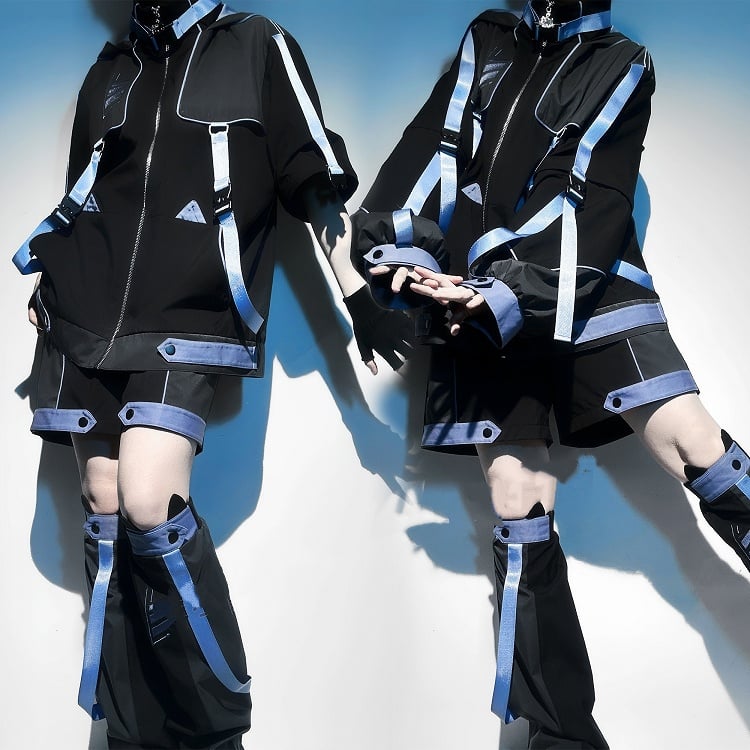 Cyber ​​Neko Techwear Dreiteiliges Set – Windbreaker-Jacke