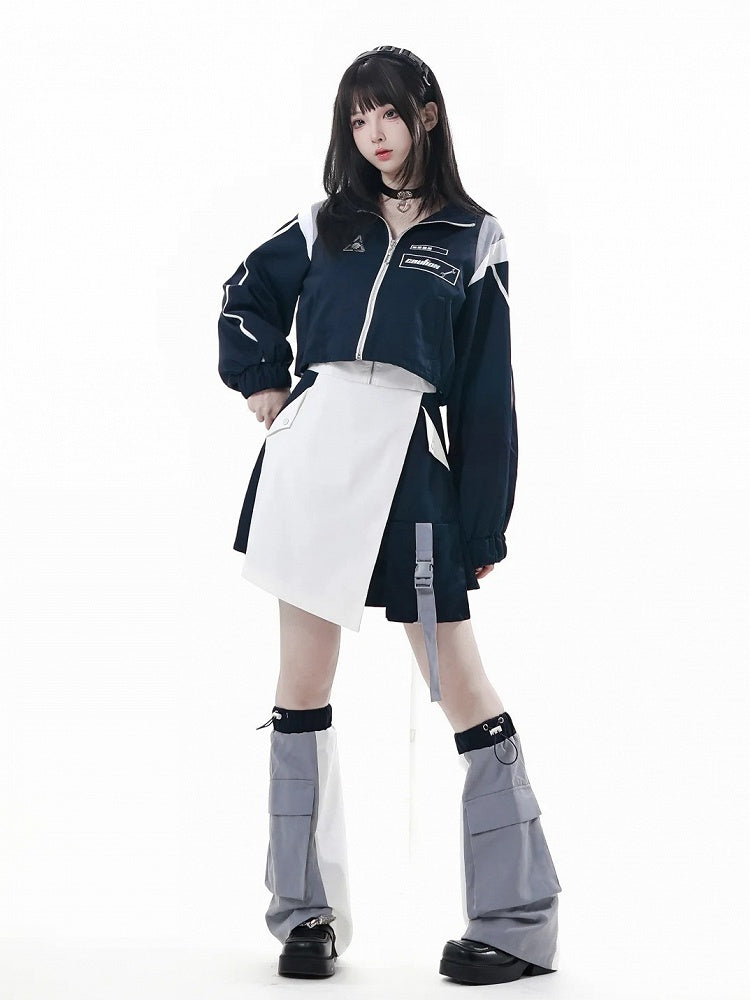 Leg Techwear with White Cuffs Colorblock Gray Warmers Cargo Pocket | Drawstring