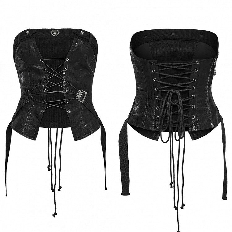 Black Tube Punk Drawstring Top