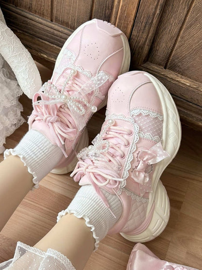 Lolita Sweet Delicate Shoes Lace - Platform Pink Trim