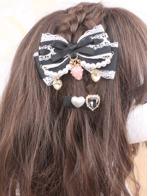 Kei Pearl Color Chian Hairclips Jirai Charm Strawberry Set Options 6 Bowknot