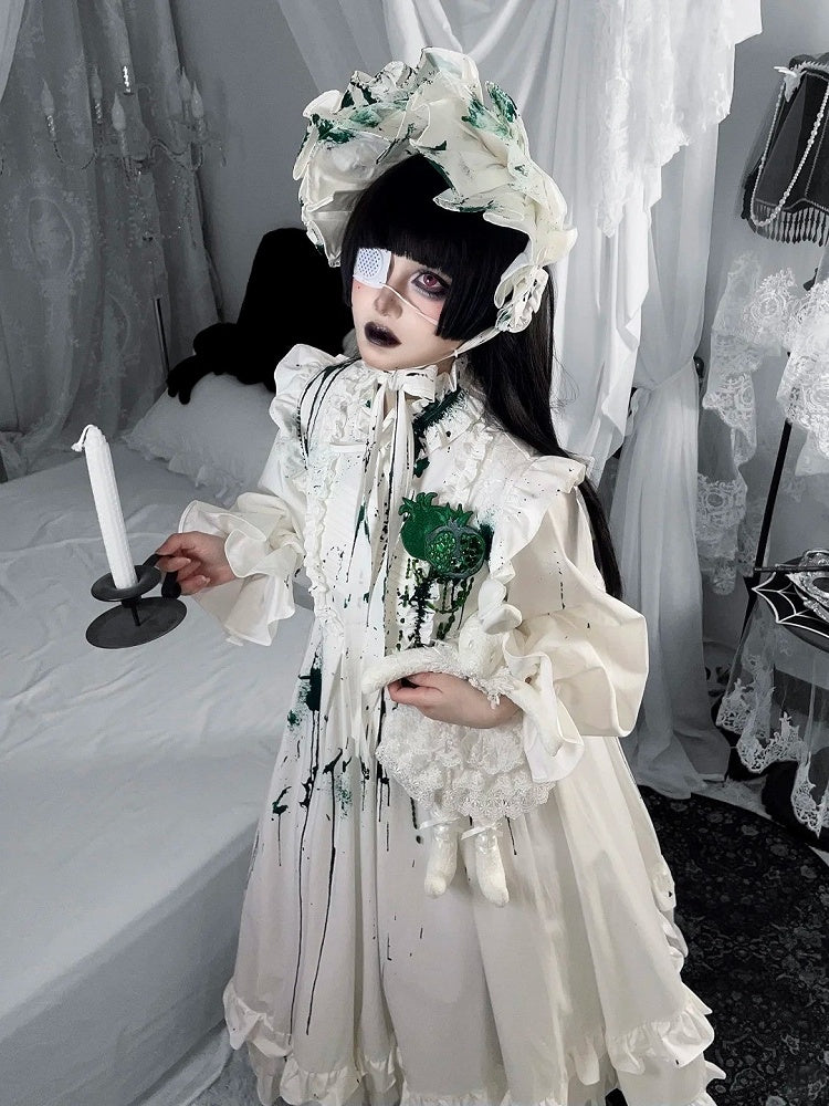 Guro Lolita Dress with Green Blood Splatter - Blossom Herald