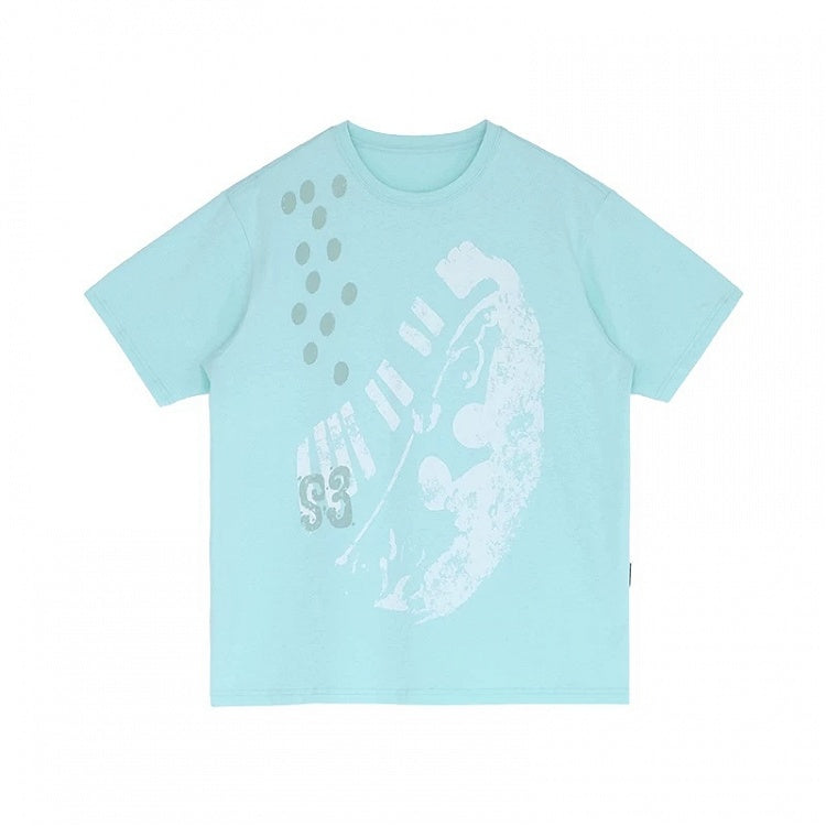 Mint Green Crew Neck Tee with Distressed Print - innomoood