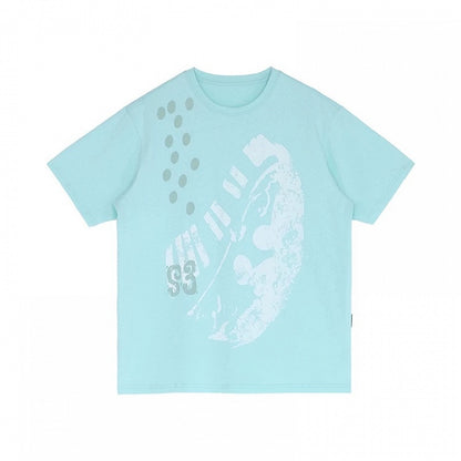Mint Green Crew Neck Tee with Distressed Print - innomoood