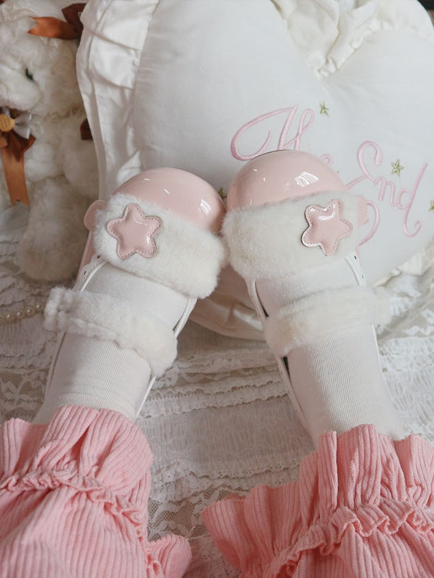 Accent Plush Star Sweet Button Flats Weißer Riemen Druckknopf Rosa - PU