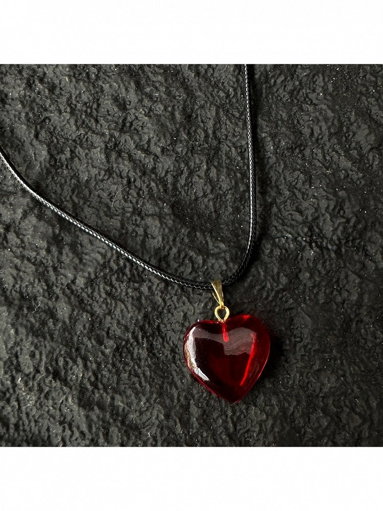 Black Necklace with Red Heart Pendant - YSHXS