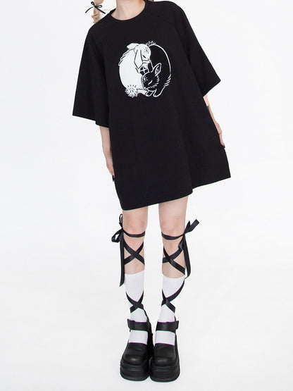 ブラックバニー刺繍オーバーサイズTシャツ