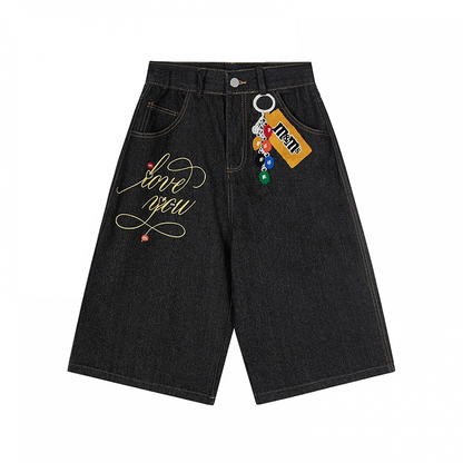 Wide-leg Jeans Print Vintage Letter Waist Charm and Black Low