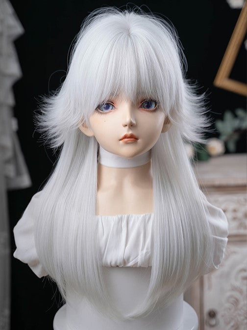 White With Bangs 64CM Length Wig Full