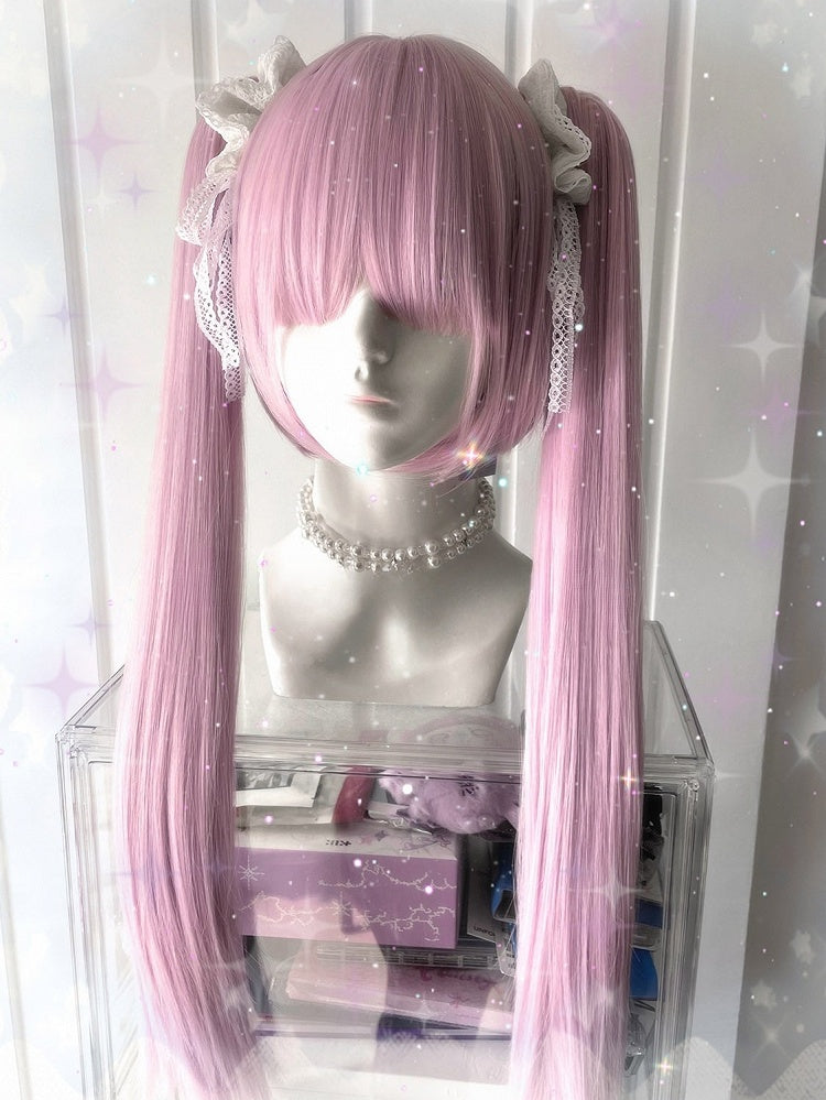 フルピンク 30CM 70CM + ポニーテール ショート ダブルバングス クリップ長さ クロー ストレートウィッグ