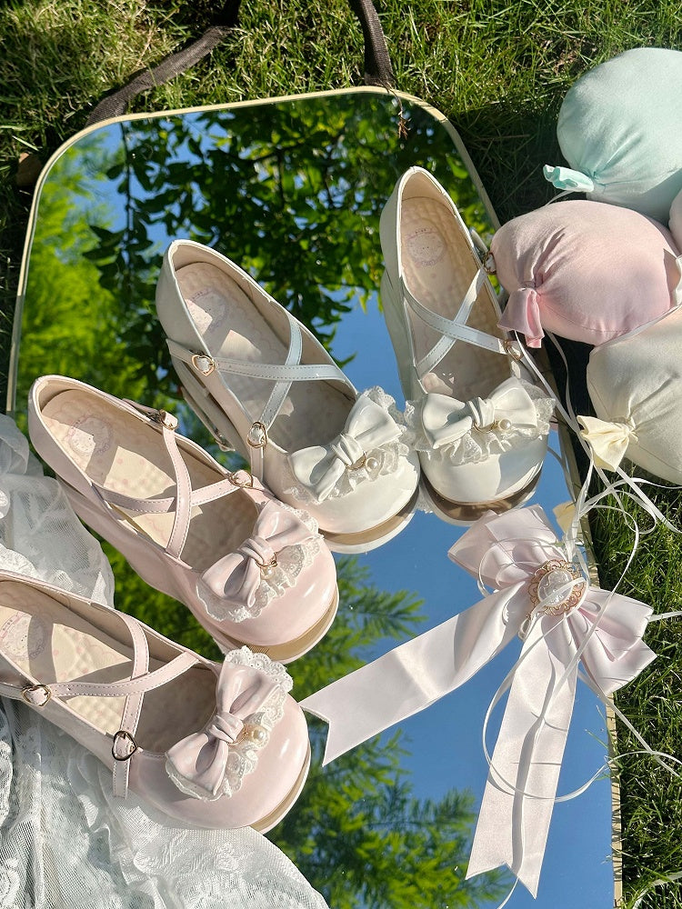 Mary White Lace 2.5cm with Low-heel Sweet Details Janes Bow Trim Lolita