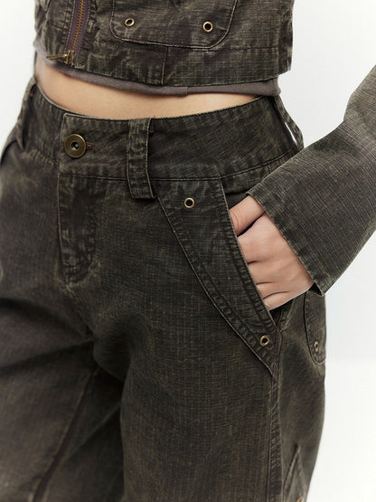 Coffee Straight Leg Cargo Pants with Drawstring Cuffs - Low pixel