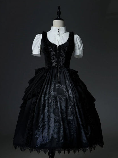 Grim Detachable Reaper and Print Bows Black Dress Waist at Scale Gothic with Lolita