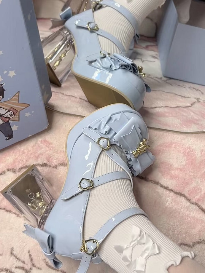 Blue Janes Platforms - Crisscross Leather Style Mary Sweet PU with Straps