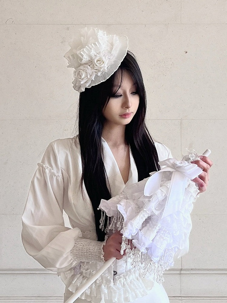 Floral Lace Black/White Gothic Mini Hat - Widow-maker